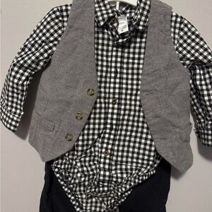 Carter's Gray Vest and Black Checkered Shirt Set